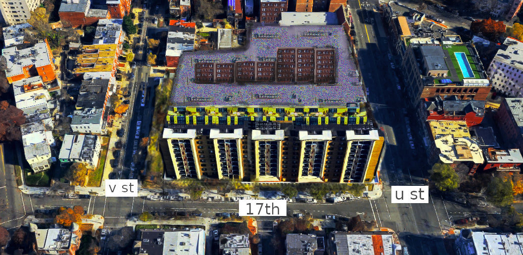 Another mock up of height and density possibilities with MU10, this time with a courtyard.