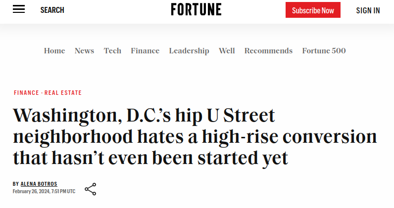 Washington DC's hip U Street neighborhood hates a high rise conversion that hasn't even been started yet